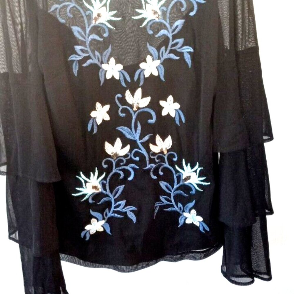 Thalia Sodi Sheer Embroidered Sequin Top w/ Attached Camisole Black Womens M NWT - Picture 9 of 14